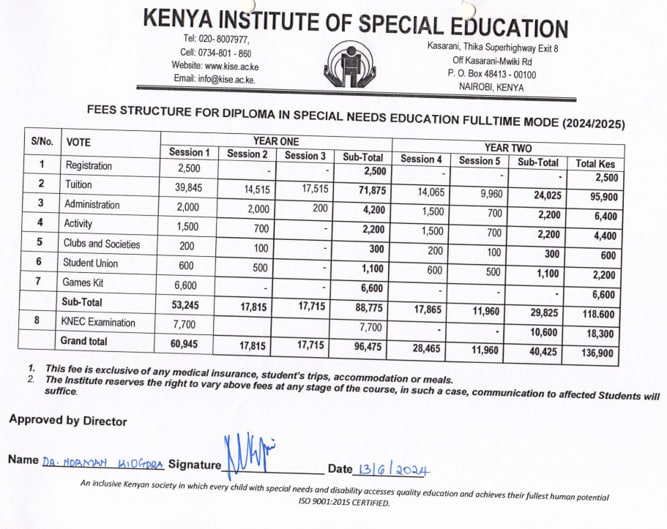 KISE sign language course fee structure